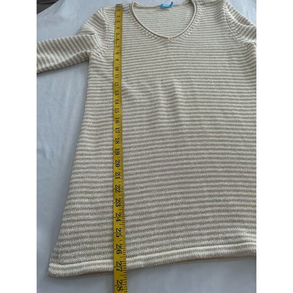 J. McLaughlin Callum Stripped Knit Sweater Womens Size Medium Ivory Tan Beachy - Picture 7 of 8